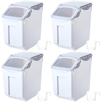 Umigy 4 Pack Rice Storage Container With Wheels Plastic Airtight Lid Flour Container Bin for Dog Pet Cereal Grain Dry Food, 15 Liter / 30 lbs (Gray) - color: Gray