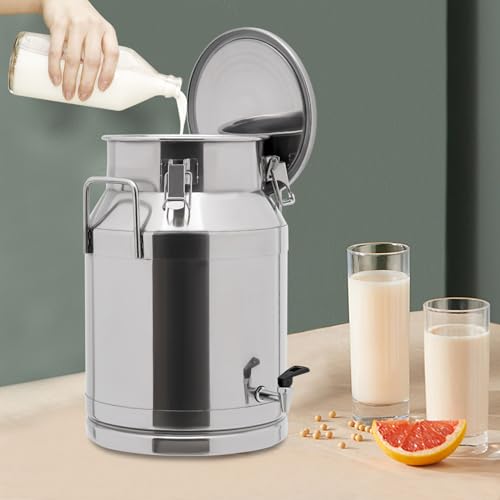 Milk Can with Spigot, 201 Stainless Steel Milk Dispenser Container Pail, 8Gal Stainless Steel Water Jug 30L Hanging Lid Bucket Drink Beverage Dispenser for Oil Tea Wine - size: 30L/7.93Gal