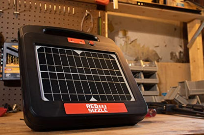 Solar Electric Fence Charger for Day and Night Power | Red Sizzle 1S | 0.25 Joule | Portable Solar Energizer for Livestock, Keep Out Predators