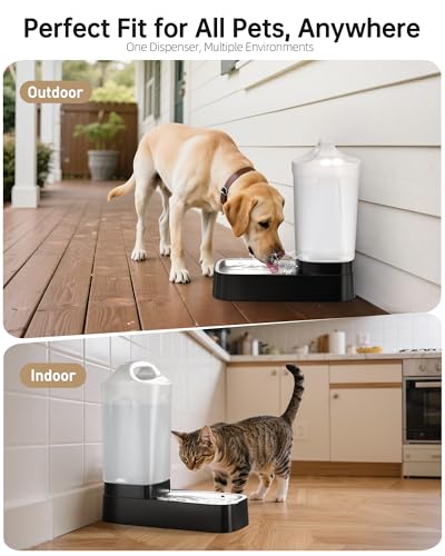 Automatic Dog Water Bowl Dispenser - 2.4 Gallon Gravity Pet Water Dispenser with 304 Stainless Steel Bowl, Dog Auto Feeders Bowls Self Waterer, Easy-Carry Handle for Large Dogs & Cats, Multi-Pet Home