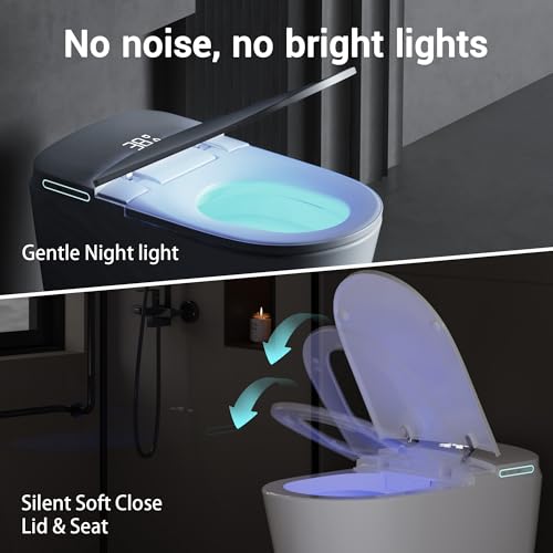 Smart Toilet with Bidet Elongated Heated Seat Dual Flush/Seat & Lid | Foot Sensor Electric Modern One Piece Toilet with Warm Water Wash&Air Dry LED Display Siphon Flush 1.28 GPF MAP 1000g - color: Ivory White