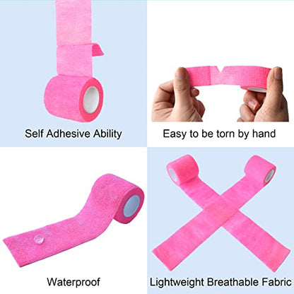10 Pack Pink Self Adherent Bandage Wrap Elastic Cohesive Bandage - color: Pink, size: Multi Size