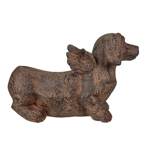 Animal Planter, 18 Inch Flying Dachshund with Distressed Brown Finish | Magnesium Oxide, Drain Hole, 9 by 2.5 Inch Planting Opening, Indoor or Outdoor Use - color: Winged Dachshund - Brown
