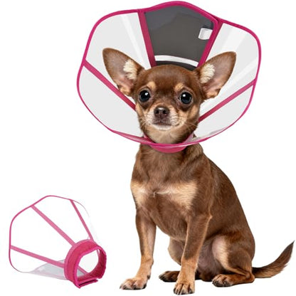Adjustable Dog Cone Collar for Recovery - color: Rose Red, size: Small