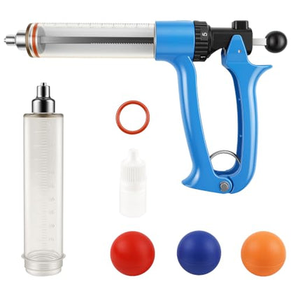 50ML Semi-Automatic Livestock Syringe, Continuous-Injection Syringe | Livestock Liquid Dispenser features a leak-resistant design and steady output for efficient farm use - color: Blue - Single Pack