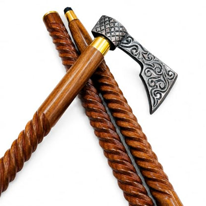 Handmade Solid Brass Head Handle Vintage Style Antique Wooden Walking Stick Cane Gift (3 Fold Wooden Walking Cane) - style: Axe walking handle stick