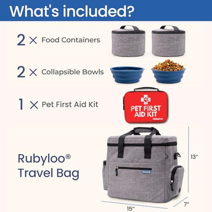 Rubyloo Pet Travel Bundle – Original Doggy Bag (Grey) + Vet-Approved Pet First Aid Kit for Dogs & Cats