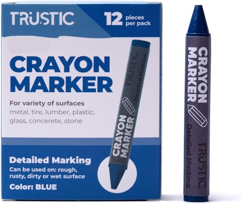 Lumber Crayon for Wood, Metal, Glass, Tire Paint Marker Crayons - Wax Pencils for Labeling on Any Surface - Construction Chalk Pen for Industrial and Craft Use 4 x 1/2", Pack of 12 (Blue) - color: Blue