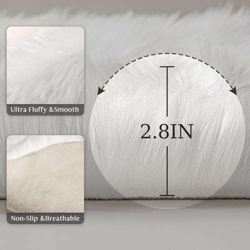 Ashler Faux Fur Rug, White, 2 x 6 Ft, Machine Washable - color: C-white, size: 6' x 2' (Irregular)
