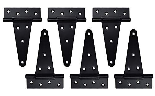 6 Inch T-Strap Shed Door Hinges Heavy Duty,Black Tee Hinge for Wooden Fences,Yard Door,Barn Door Gates, Wrought Hardware Rustproof (6 inch x 6PCS) - color: 6 pcs, size: 6 Inch