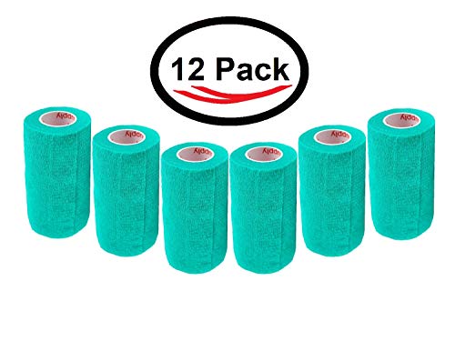 3 Inch Self Adhesive Medical Bandage Wrap Sport Tape (Light Green) (12 Pack) Strong Elastic Self Adherent Cohesive First Aid Sport Flex Rolls for Wrist Ankle Knee Sprains and Swelling