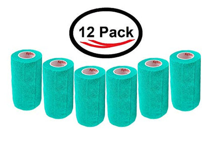 3 Inch Self Adhesive Medical Bandage Wrap Sport Tape (Light Green) (12 Pack) Strong Elastic Self Adherent Cohesive First Aid Sport Flex Rolls for Wrist Ankle Knee Sprains and Swelling