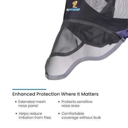Shires Flyguard Pro Deluxe Horse Fly Mask with Ears & Nose - UV Protection & Fine Mesh Navy Extra/Full - color: Navy Extra, size: Full