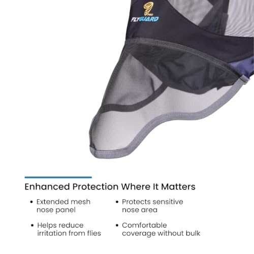 Shires Flyguard Pro Deluxe Horse Fly Mask with Ears & Nose - UV Protection & Fine Mesh Navy/Cob - color: Navy, size: Cob