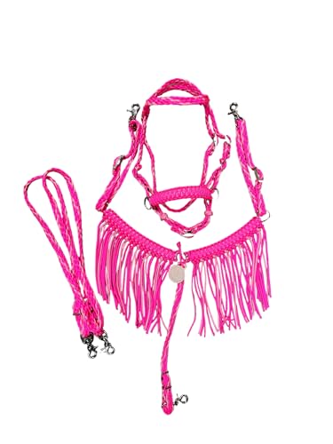 small Pony or miniature horse hot pink fringe pony tack set with bitless bridle