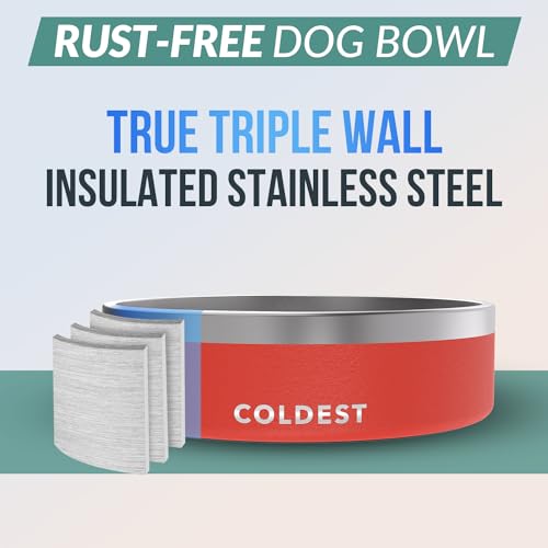 Coldest Dog Bowl - Anti Rust Metal, Non Slip, 3 Layers Insulated Stainless Steel Dog Bowls - Spill Proof & Heavy Duty - Water Bowl for Dogs, Cats & Pets, Dish Washer Safe (42 oz, Crimson Red) - color: Crimson Red, size: 42 oz