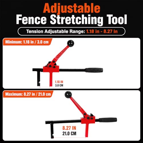 Chain Link Fence Stretcher Tool, Heavy Duty Ratcheting Wire Fence Puller | , 9 Inch Travel, Tilted Base with Deep Groove Hook, Easy One Person Operation for Chain Link Barbed Woven Wire Fence Repair
