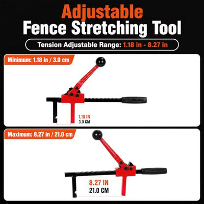 Chain Link Fence Stretcher Tool, Heavy Duty Ratcheting Wire Fence Puller | , 9 Inch Travel, Tilted Base with Deep Groove Hook, Easy One Person Operation for Chain Link Barbed Woven Wire Fence Repair