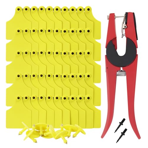 100 PCS Blank Cattle Ear Tags with Pliers TPU Flexible Livestock Identification Tags for Cow Sheep Goat Pig, Farm Animal Management Supply Kit (Yellow, Oversize-4 * 3") - color: Yellow, size: Oversize-4*3"