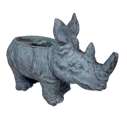 Zeckos Rhino Animal Planter, 18.5 Inch Wide Grey Textured Finish | Magnesium Oxide, 13 Inch Tall, Indoor or Outdoor Display, Drain Holes, 4 X 7.5 Inch Opening, 7.5 Inch Deep - color: Rhino - Grey