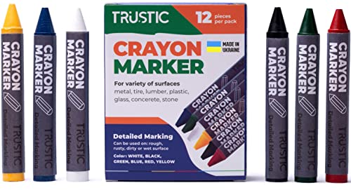 Universal Crayon Wax Marker for Industrial and Craft Detailed Marking on Lumber Metal Carton Ceramics Concrete Glass Plastic Tire 4 x 1/2", Pack of 12 (Multicolor) - color: Multicolor