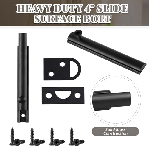 Lothee 4" 4 Pcs Brass Surface Bolt Door Latch, Matte Black - color: Matte Black, size: 4 Inch