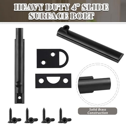 Lothee 4" 4 Pcs Brass Surface Bolt Door Latch, Matte Black - color: Matte Black, size: 4 Inch
