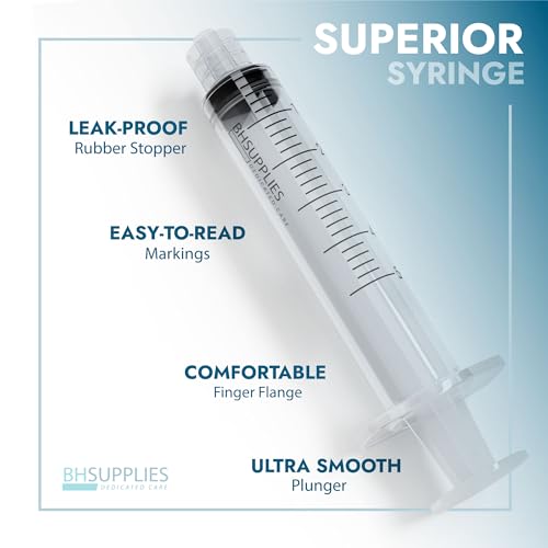 BH Supplies 10ml Luer Lock Tip Syringes (No Needle) - Sterile, Individually Wrapped - 100 Syringes