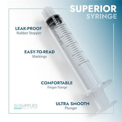 BH Supplies 3ml Luer Lock Tip Syringes (No Needle) - Sterile, Individually Wrapped - 100 Syringes