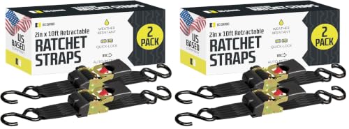 DC Cargo Mall Auto Retractable Ratchet Straps (4-Pack) 2” x 10ft, Heavy Duty, 3,033lb Break Strength – Tie Down Straps for Cargo, Truck, Trailer, Boats - size: 2 (Pack of 2)