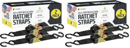 DC Cargo Mall Auto Retractable Ratchet Straps (4-Pack) 2” x 10ft, Heavy Duty, 3,033lb Break Strength – Tie Down Straps for Cargo, Truck, Trailer, Boats - size: 2 (Pack of 2)