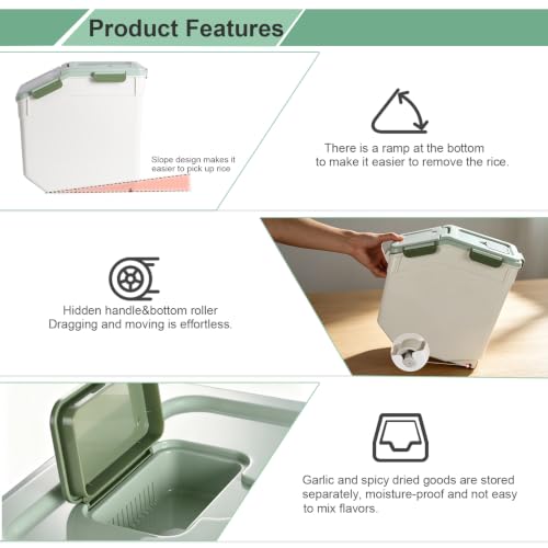 RUIAN Flour Storage Container 50lb Airtight Food Storage Bin(Green,4pcs) - color: Green,4pcs,50lb