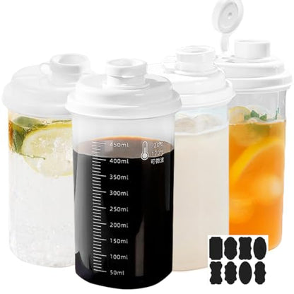 4 Pack Plastic Milk Bottle with Dispenser, 16.9 OZ Reusable Juice Bottle with Leakproof Lid & Scale, Milk Container for Refrigerator Pour Spout for Juice, Coffee, Iced Tea, Beverage - size: 4-Pack