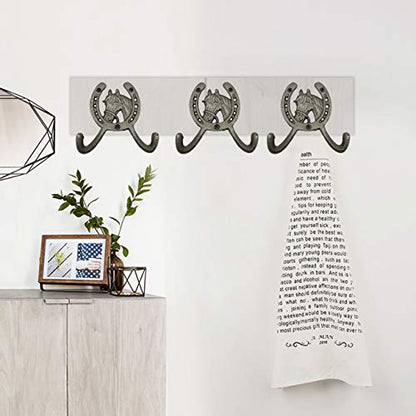 TIHOOD 2PCS 4.5" Horse Head Horseshoe Western Double Cast Iron Wall Hooks, Horse Shoe with Horse