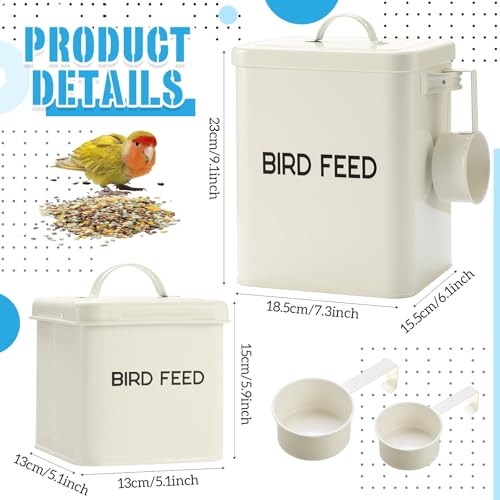 Reallnaive 2 Pcs Metal Bird Seed Container with Scoop,White - color: White