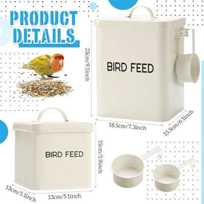 Reallnaive 2 Pcs Metal Bird Seed Container with Scoop,White - color: White