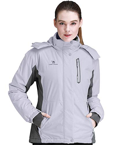 CAMEL CROWN Women’s Mountain Snow Waterproof Ski Jacket Detachable Hood Windproof Fleece Parka Rain Jackt Winter Coat - color: Gray, size: XX-Large