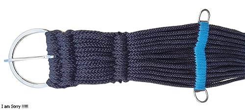 Horse Western 25 Strand Double Weave Mohair Roper Girth- Breathable Saddle Girth with Stainless Steel Buckles - color: black with navy blue