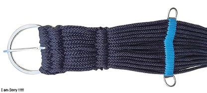 Horse Western 25 Strand Double Weave Mohair Roper Girth- Breathable Saddle Girth with Stainless Steel Buckles - color: black with navy blue