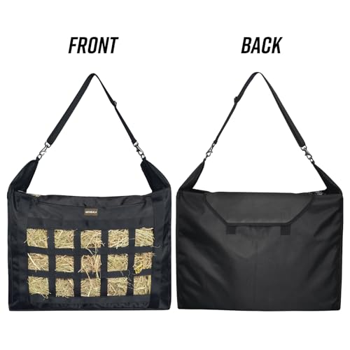 Hay Bag for Horses,Slow Feeder for Horse/Donkey/Goat, Premium 1680D Oxford Cloth,Easy to Fill and Hang with Extra Large Opening（Black）