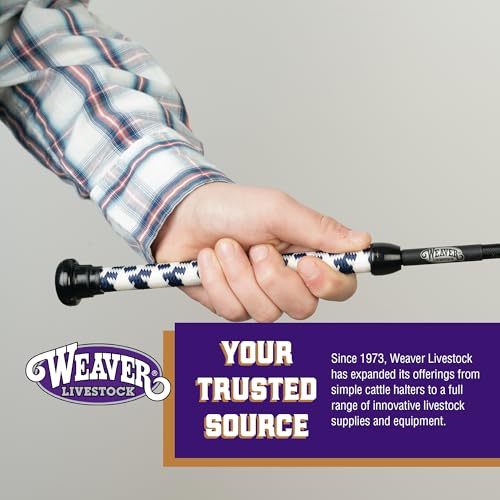 Weaver Livestock Basic Pig Show Whip, Hog Livestock Whip with Braided Nylon Handle, Leather Popper, Lightweight Braided Shaft - color: 36" - Navy/White