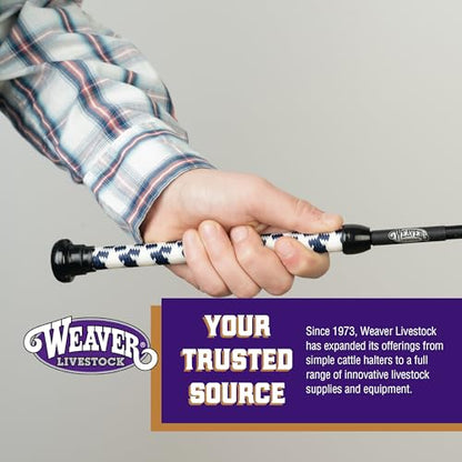 Weaver Livestock Basic Pig Show Whip, Hog Livestock Whip with Braided Nylon Handle, Leather Popper, Lightweight Braided Shaft - color: 36" - Navy/White