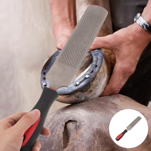 Hoof Rasp File Carbon Steel Farrier Rasp with Coarse and Fine Sides Non Slip Handle Hoof Maintenance Tool for Horse Goat Cow Donkey Trimming