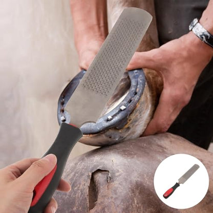 Hoof Rasp File Carbon Steel Farrier Rasp with Coarse and Fine Sides Non Slip Handle Hoof Maintenance Tool for Horse Goat Cow Donkey Trimming