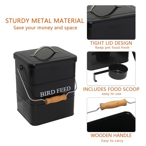 Morezi Bird Seed Storage Container Metal, 6 Lbs Airtight Bird Food Tin - color: Black