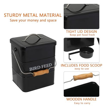 Morezi Bird Seed Storage Container Metal, 6 Lbs Airtight Bird Food Tin - color: Black