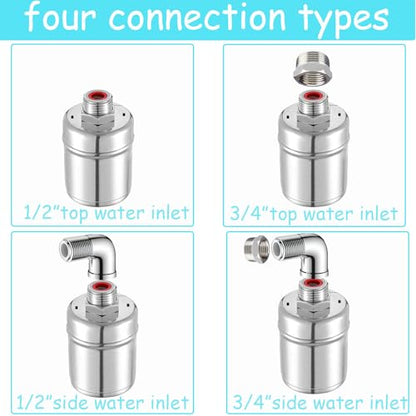 2pcs Stainless Steel Automatic Water Float Valve - 1/2in & 3/4in Dual Connections, Heavy-Duty Water Level Control for Livestock Trough, Fish Tank, Swimming Pool, No-Leak Design