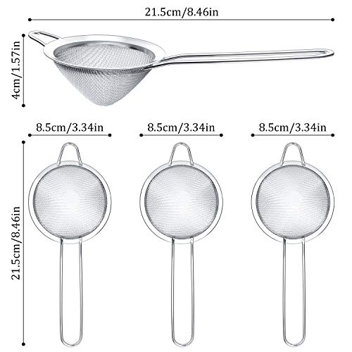 Yungyan 15 Packs Fine Mesh Small Strainer 3.3" Cocktail Strainer Stainless Steel Tea Strainers Mini Sieve Sifter for Juice, Tea Herbs, Coffee Drinks, Long Handle(Silver)