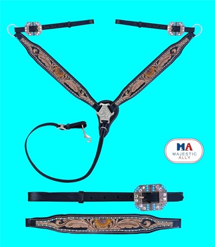 Majestic Ally Hand-Tooled Designer Padded Leather Horse Browband Headstall Breastcollar Set, Browband Headstall, Breastcollar (Breastcollar)