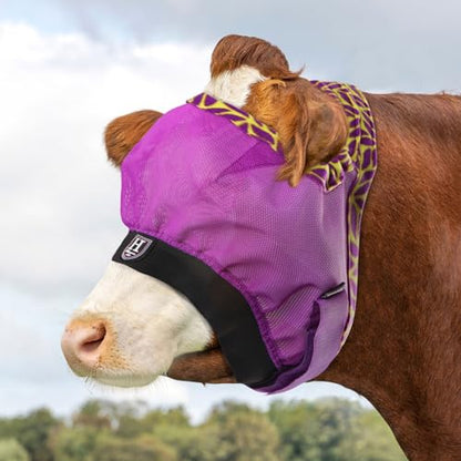 Harrison Howard Cattle Livestock Fly Mask Breathable Mesh Padded Edging with Fun Patterns Large Spacing Forelock Opening Design Adjustable Fit for Cattle Purple - color: Purple